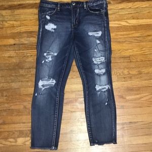 Blue ripped Cropped American eagle jeans